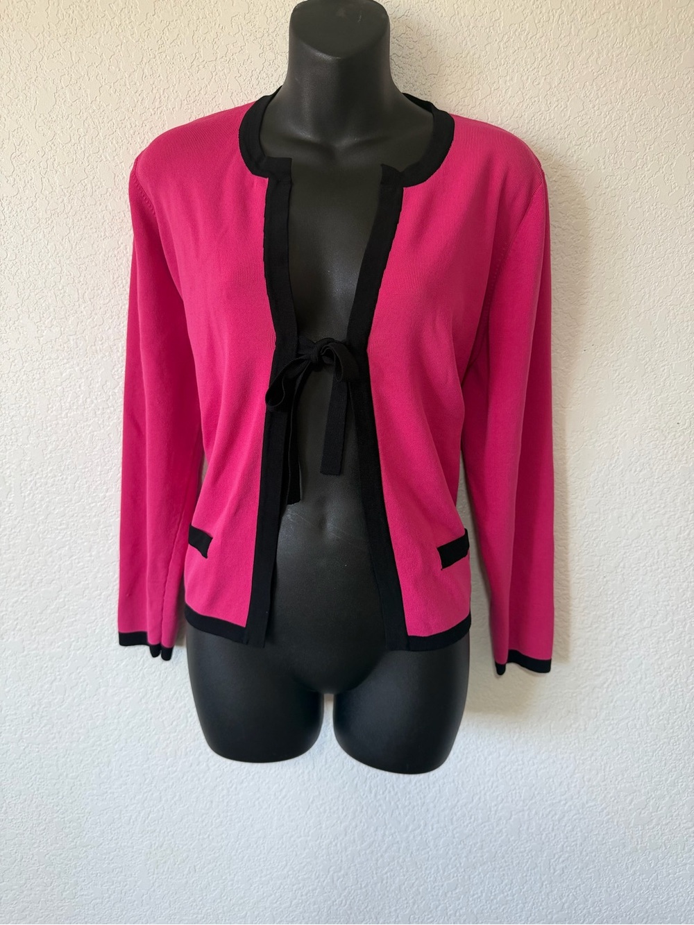 Notations Hot Pink Cardigan with Black Trim